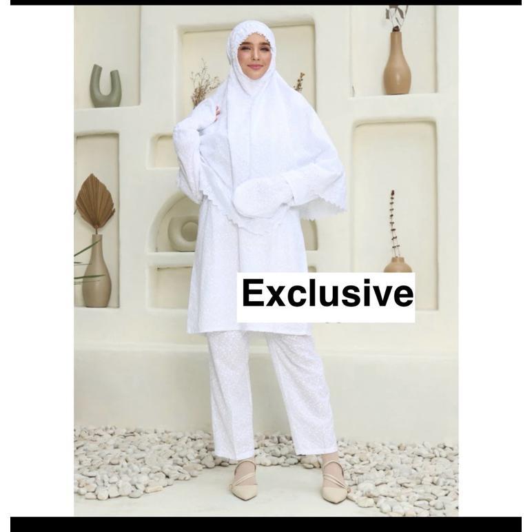 TERBARU Baju stelan ihrom haji umroh wanita bahan katun paris full set