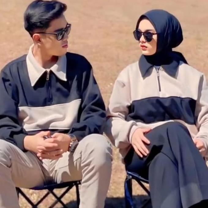 Rugby Couple Set Baju Couple Pasangan Sweater Pria Wanita Vintage Halfzip