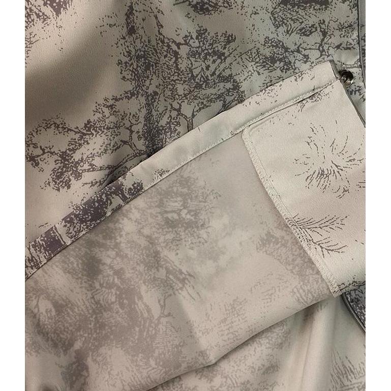 QHST Piyama Set Wanita Gaya Cina Lukisan Tinta Abu |  Lengan Panjang Celana Panjang | Baju Tidur Wan