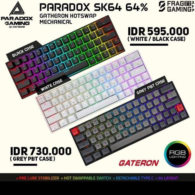BEBAS ONGKIR - Paradox Gaming OPT64 / SK64 White Optical Mechanical Gaming Keyboard