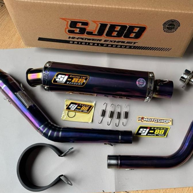 Sj88 Knalpot Pipa Canister Original Sj88 Blue Purple Tipe Abadi New J3 For Raider Fi 150 Hi-Power Ex