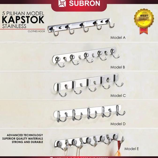 SUBRON Kapstok Hanger Stainless Steel 5 Kait 5 Pilihan Model