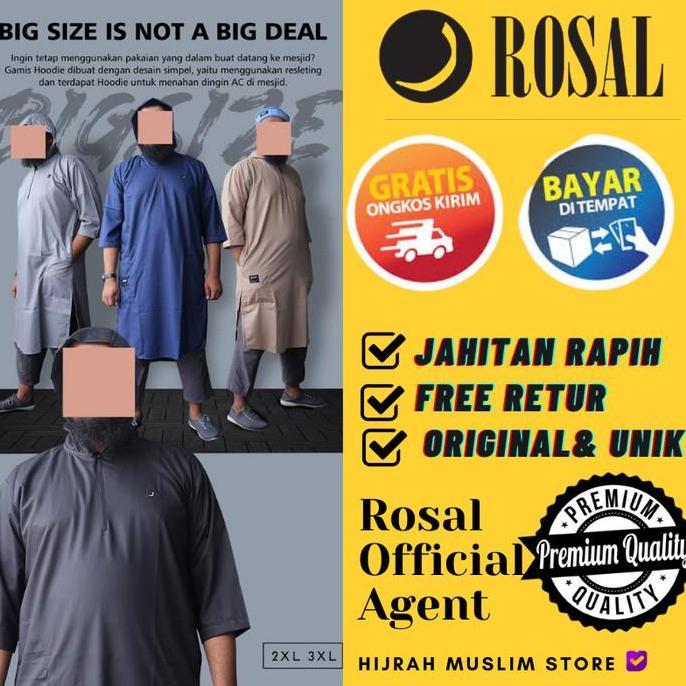 Gamis Hoodie Rompi Sholat kaos kurta jubah koko baju muslim pria ROSAL MS