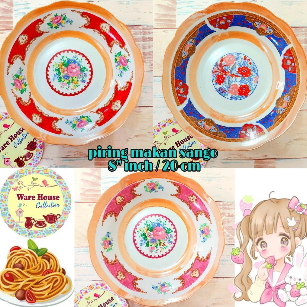 PIRING CANTIK / PIRING MAKAN SANGO 8"INCH KERAMIK MOTIF ROSE