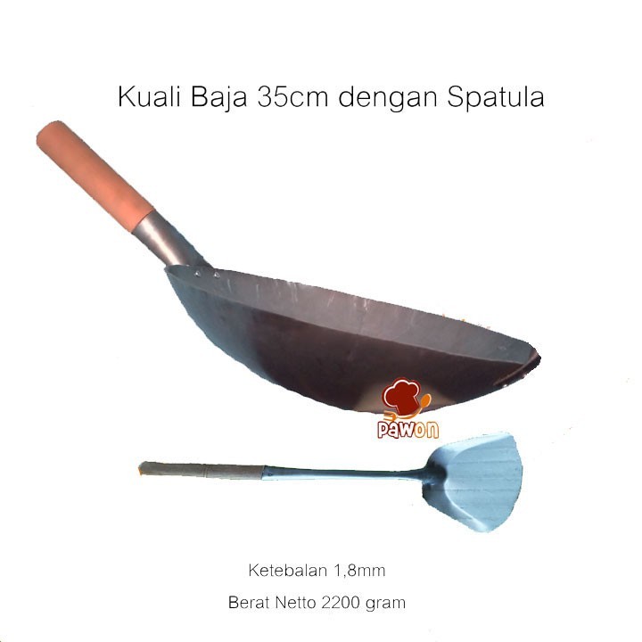 35Cm Bundle Spatula | Wajan Wok Baja 35Cm Dengan Spatula Tebal 1,8Mm