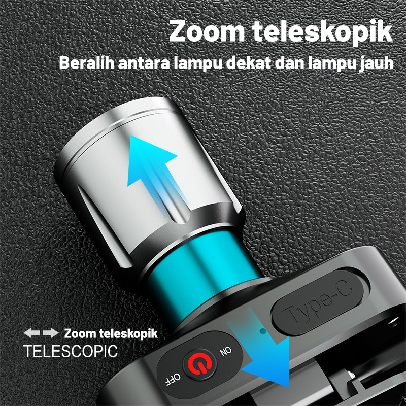Huntmax Senter Kepala Cahaya/Lampu Senter Kepala Fokus & Penyebaran Zoom 60W/800Lumen