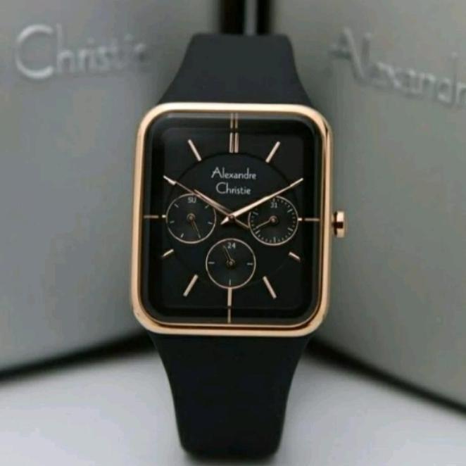 Jam Tangan Wanita Alexandre Christie 2744 Hitam Rosegold Orinal