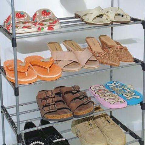 Rak Sepatu Besi 5 Susun Kokoh Multifungsi Tempat Sepatu Sandal Rangka Besi & Plastik Serbaguna Murah