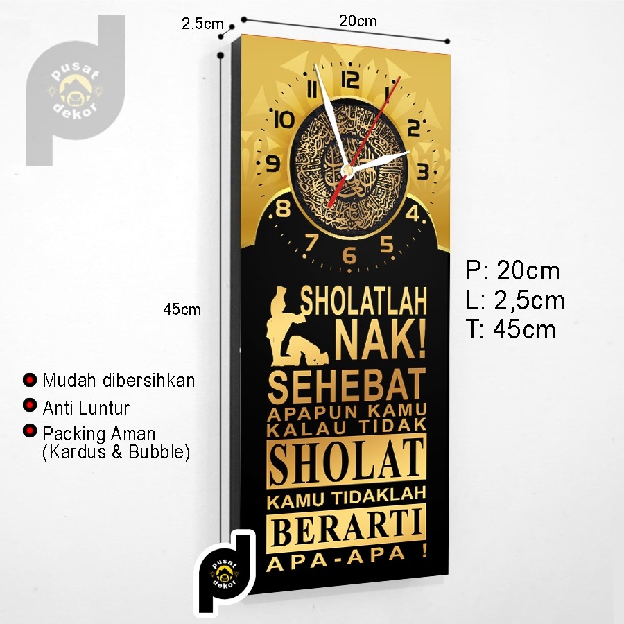 Jam Dinding Islami Sholatlah Nak | Hiasan Dinding Ruang Tamu Tempel Tembok Solatlah Nak