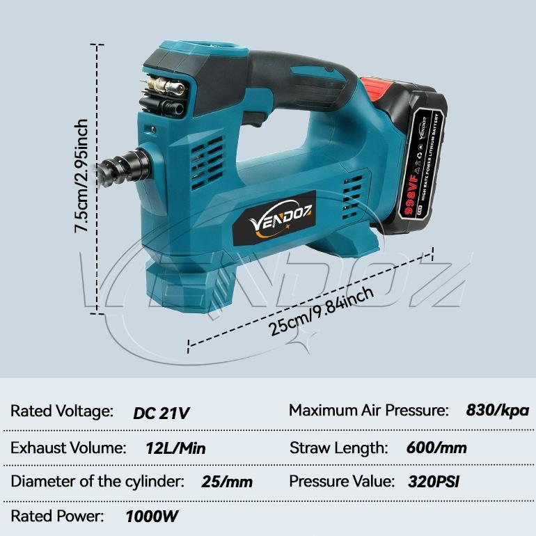 NEW DEALS VENDOZ POMPA BAN ELEKTRIK PORTABLE 3IN1 PSI/BAR/KPA PORTABLE BATERAI LITHIUM KOMPRESOR MOB