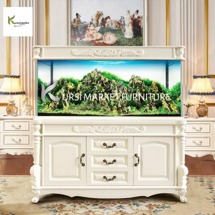 Kabinet aquarium ikan hias arwana finishing duco bahan kayu jati mewah