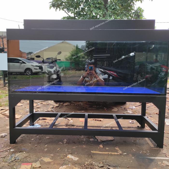 aquarium 150x60x60 10mm full stiker oracall black blue set rak ceper