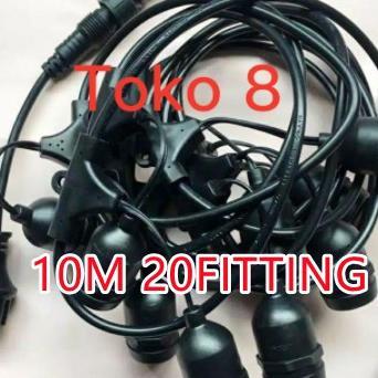 Kabel Fitting 10M 20Fitting Gantung/Pattio Fitting Lampu Outdoor E27 10M- 20Fitting