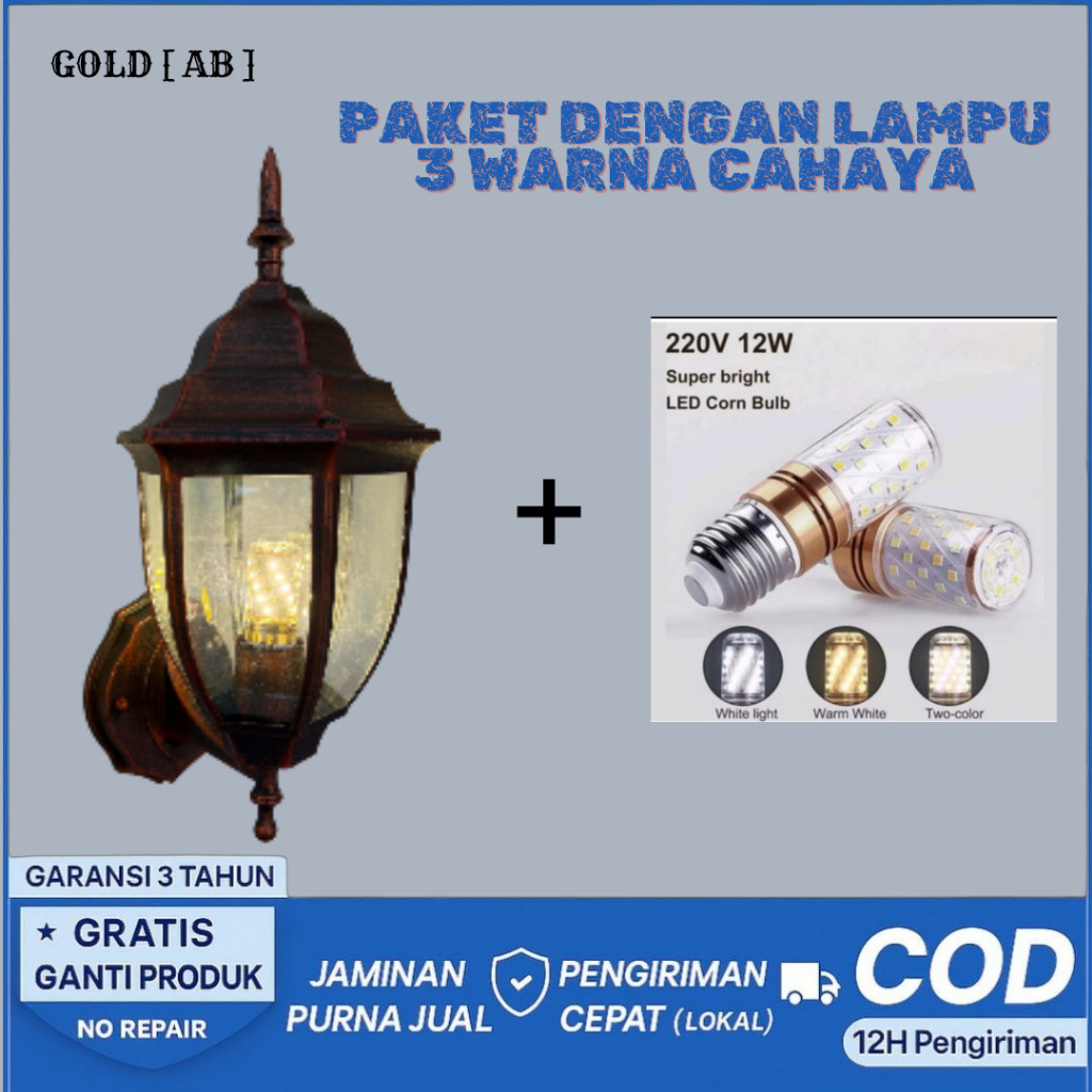 Lampu Dinding Outdoor Alumunium + Kaca / Lampu Taman Teras Model Klasik 5018 G1_Light