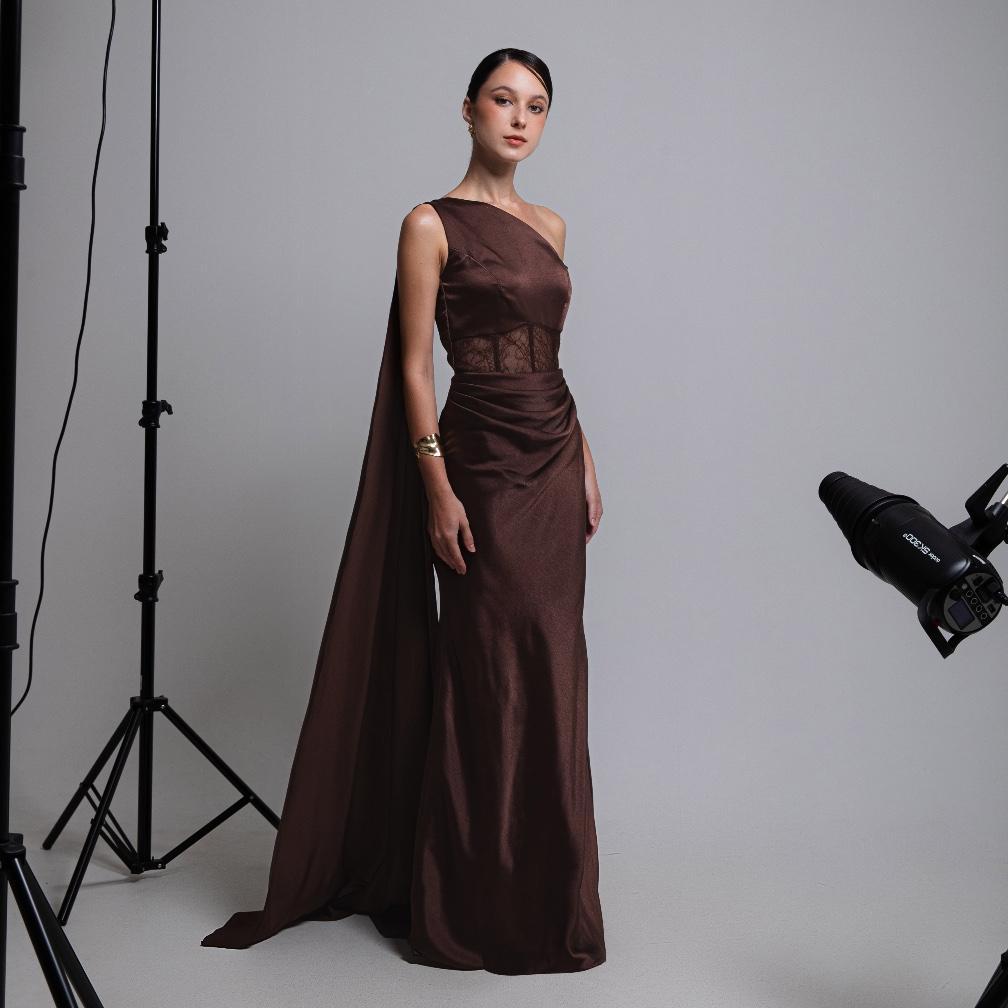 BEST SELLER COMA LABEL - ORLENNE DRESS IN BLACK, RICH BROWN, & ICY SILVER // EVENING GOWN / PARTY GO