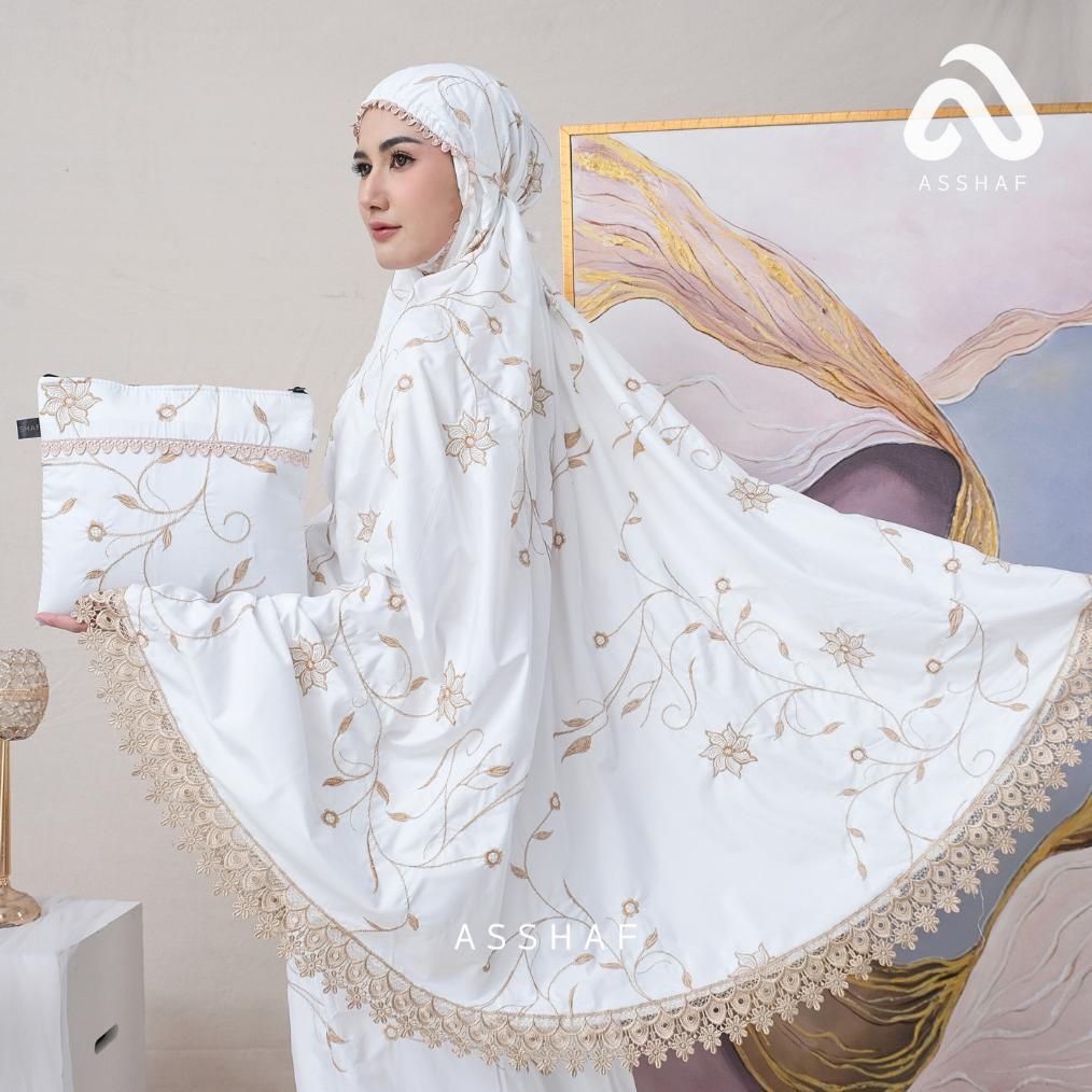 ORIGINAL ASSHAF - MUKENA DEWASA BORDIR KATUN BUNGA ALLANA RENDA MEWAH MUKENAH
