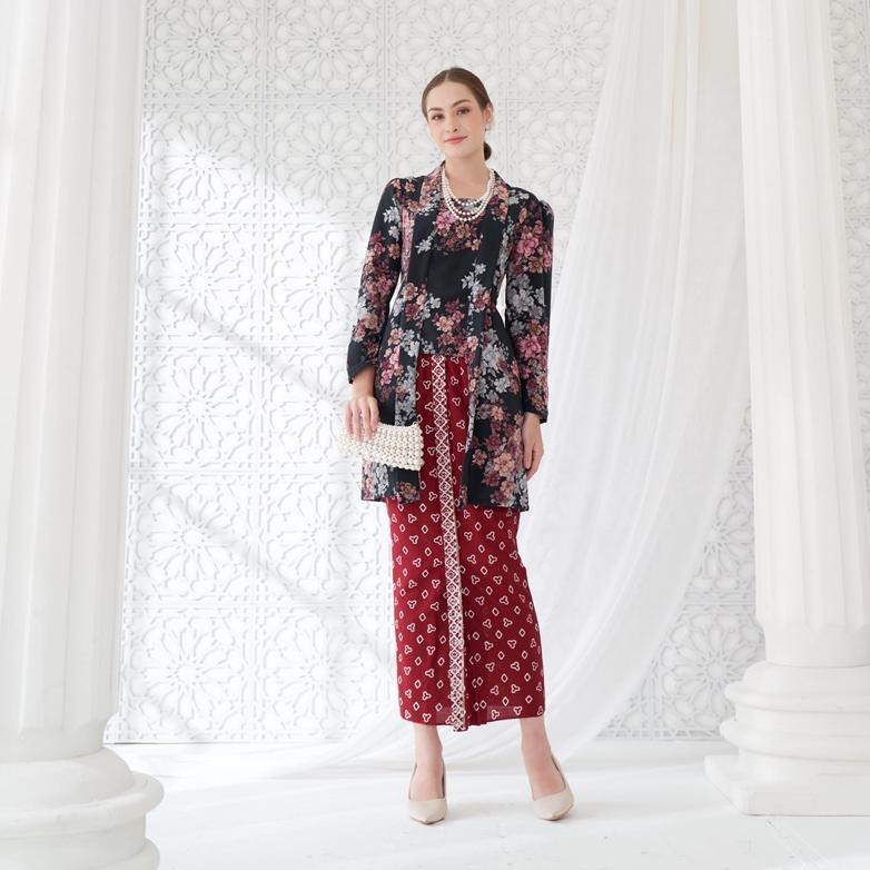 Termurah Kebaya Kutubaru Tunik Floral / Kutubaru Modern Hitam / Kebaya Jumputan Solo / Baju Wisuda /