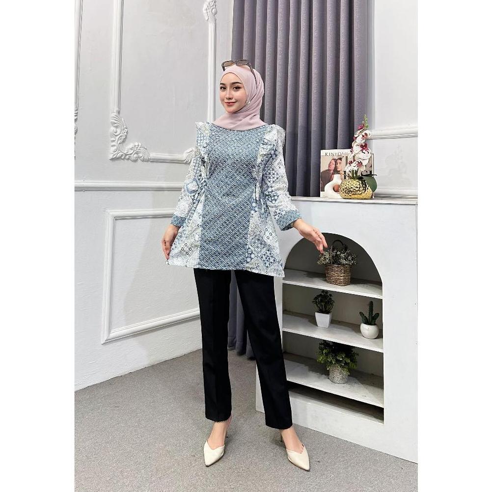 Promo Batik Wanita Lengan Panjang Modern Blouse Batik Wanita Motif Sidomukti
