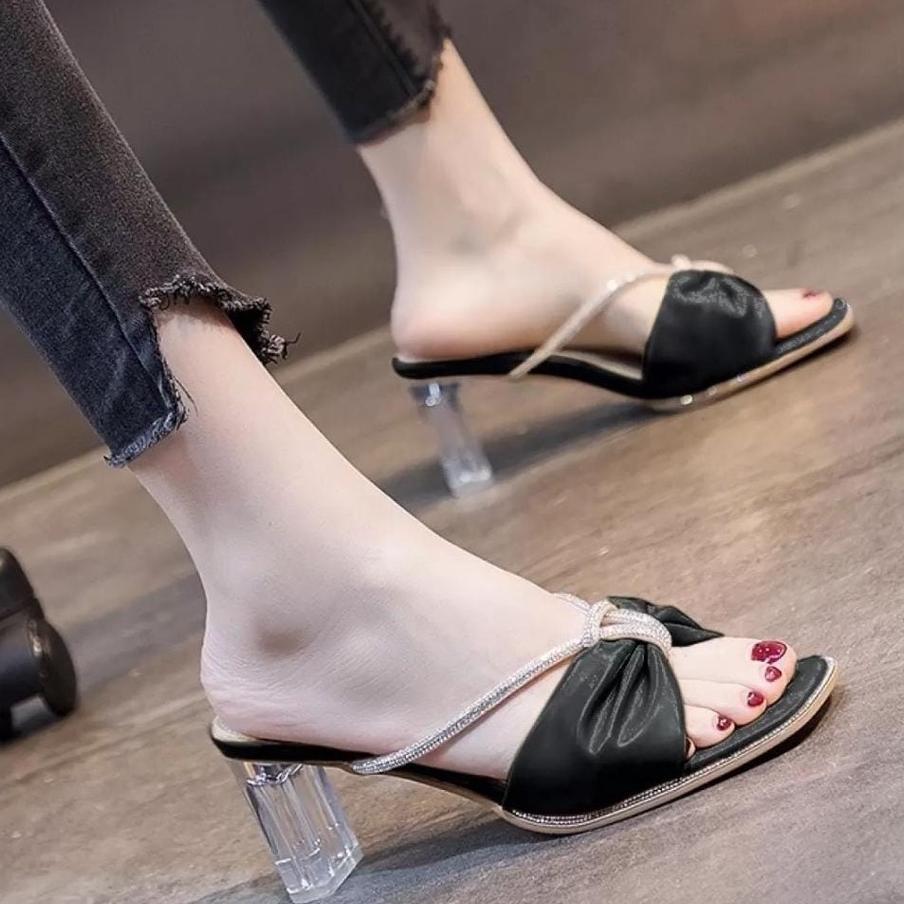 big promo auroracollections - high heels adreena sandal wanita hak tinggi sepatu kaca kerut permata 