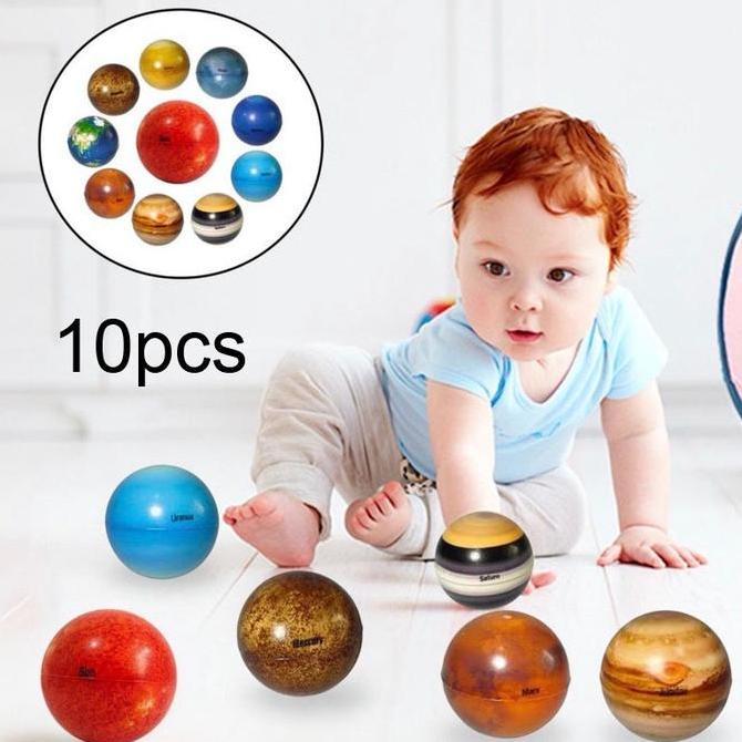 JINGEIZ 10PCS Mainan Edukasi Planet Bola Elastis Bola Bentuk Planet Bola Tata Surya/Solar System Pla