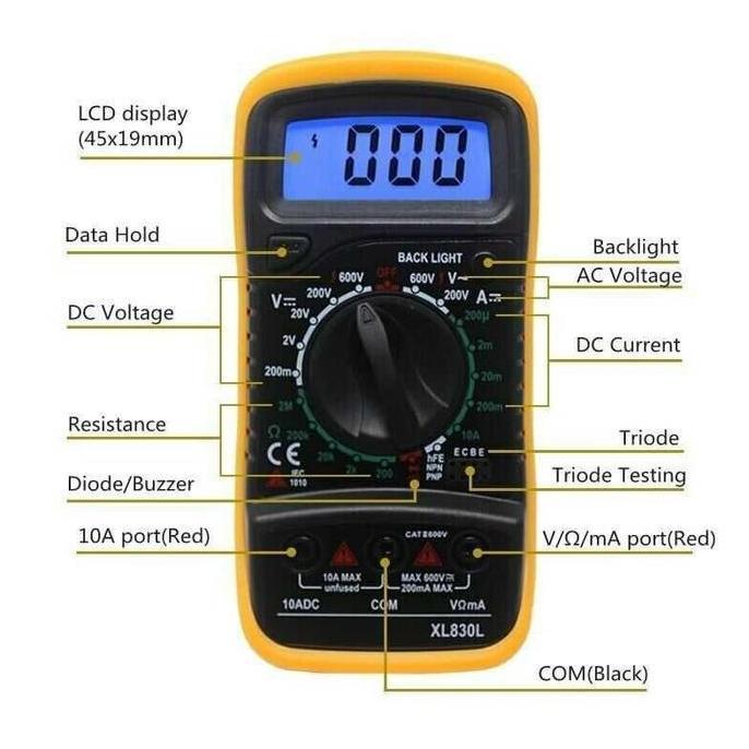 BUNDUQ Digital Multimeter XL830L Multitester Avometer Lengkap Voltmeter Ammeter Ohmmeter Alat Servic