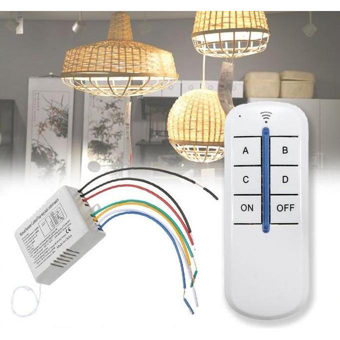 JINGEIZ Saklar Remote 4 Channel / 220V 1000w Remote Control Switch / Saklar Lampu Wireless dengan Re