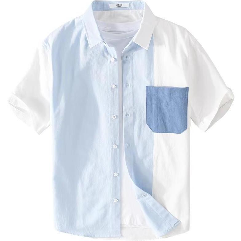 PROMO GILA kemeja pria Lengan pendek jumbo cowok hawaiian motif abstrak putih biru casual hawai shir
