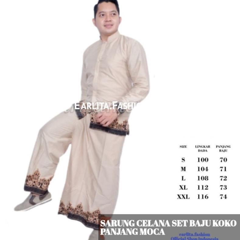 BEST DEALS BAJU KOKO DEWASA SETELAN SARUNG CELANA KEMEJA BATIK PRIA KOKO HITAM LENGAN PANJANG DAN PE