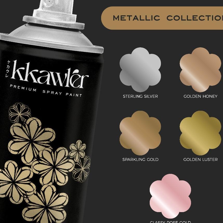 Premium Floral Spray Paint Cat Pilox Bunga Kkawler - Metallic Rose Gold Metalic Silver Metalik Emas 