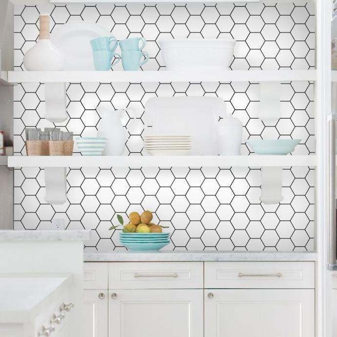 Wallpaper Hexagon Putih Stiker Dinding Dapur Premium Backsplash