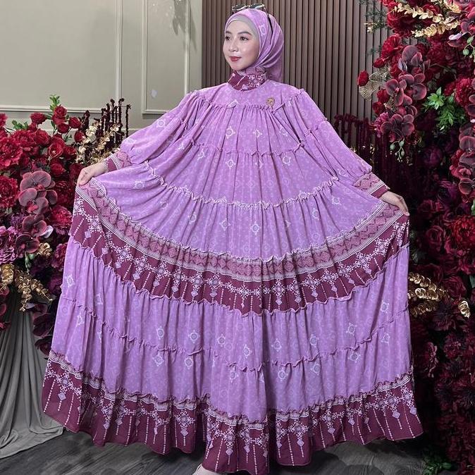 HAWARI - Gamis Set Hijab MAUDY Series Muslim Wanita Ceruty Motif Dital Printing