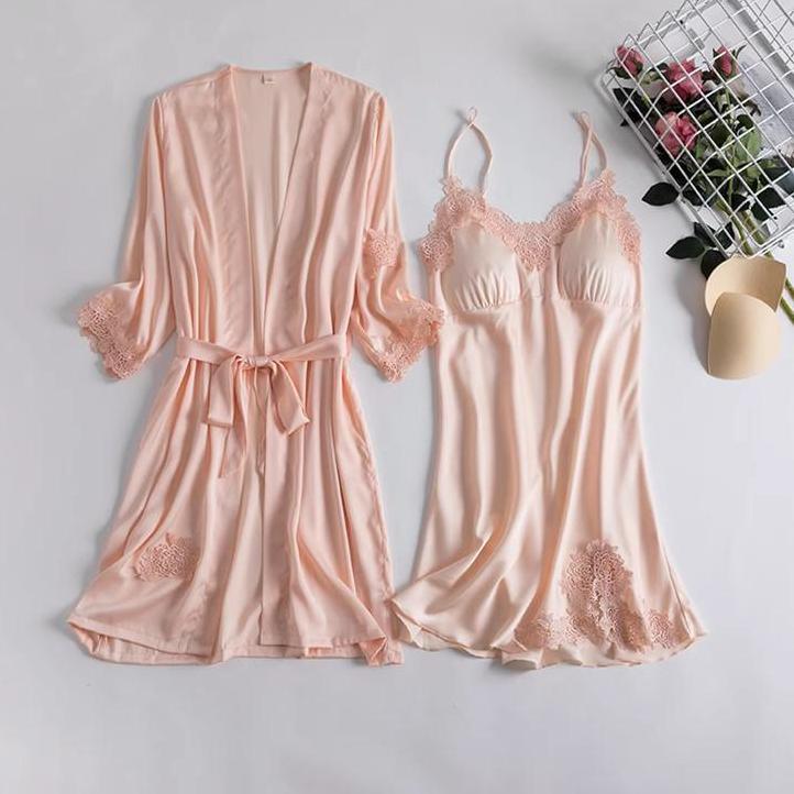 NEW PRODUCT VICTORIA - KIMONO ONE SET DRESS+OUTER  LINGERIE ICE SILK KIMONO PANJANG BAJU TIDUR WANIT