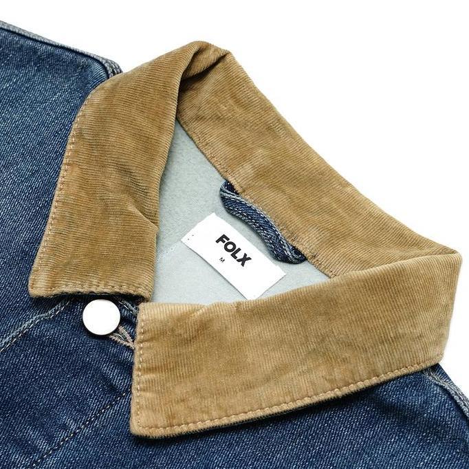 FOLX Corduroy Collar Washed Denim Jacket