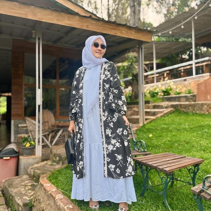 ONE SET OUTER GAMIS LEBARAN TERBARU 2025 Motif Gamis Muslim Panjang Rayon Twill Baju Wanita Setelan 