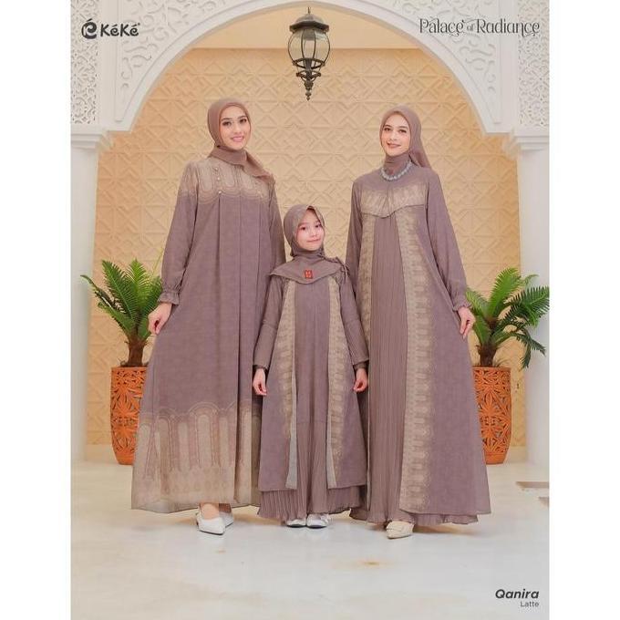 Set Sarimbit Keluarga Qanira Series Latte Gamis Ibu Anak dan Koko Ayah Lebaran 2026 Keke Busana