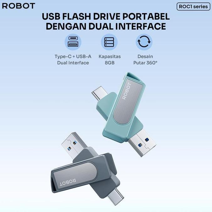 ROBOT Flashdisk Type ROC Original Dual OTG Interface USB and Type C Up to 70MB/s With Storage 8GB/16