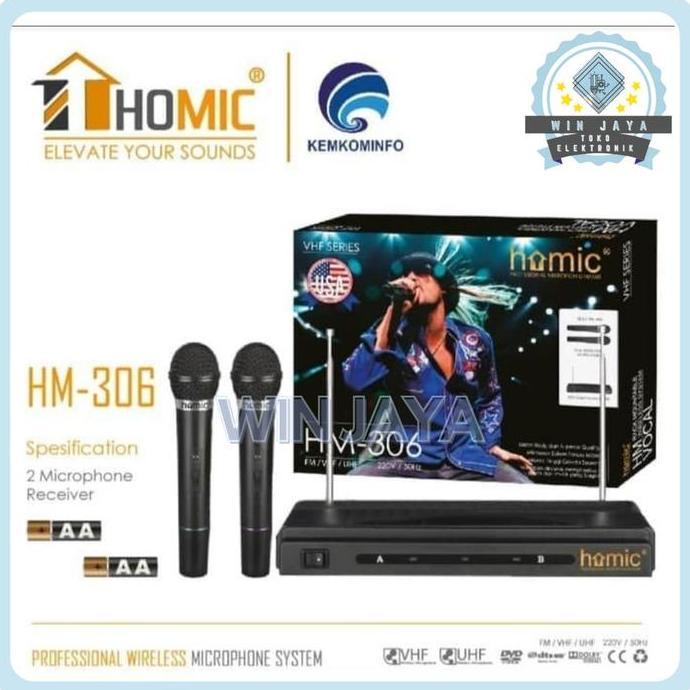 Vocale- Mic Wireless Double Microphone/Mic Tanpa Kabel/Microphone Wireless Homic 306