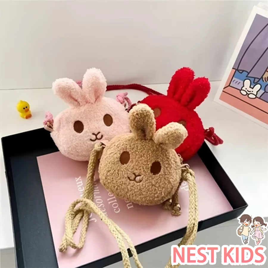 TAS ANAK BULU TAS DOMPET MINI UNTUK MENYIMPAN UANG TAS UNIK KARAKTER KELINCI TAS SELEMPANG ANAK