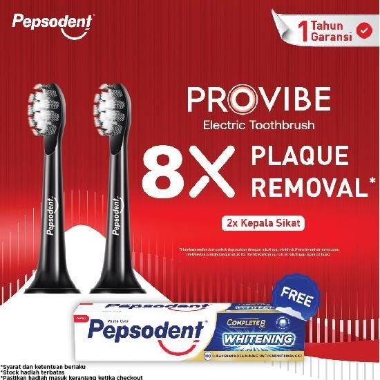[FREE Pepsodent Whitening 190gr] Pepsodent Provibe Electric Toothbrush Starter Kit Refill