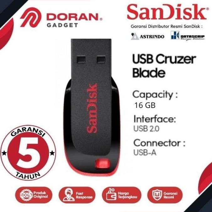 Sandisk FlashDisk Cruzer Blade 16G | USB FD CZ50 16 G Flash Drive 16GB