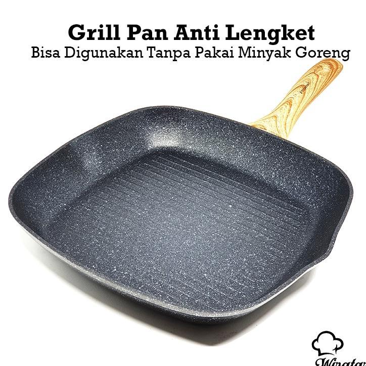 Yoshikawa Grill Pan Keramik Tanpa Minyak 24Cm | Pemanggang Bbq Anti Lengket | Wajan Marble
