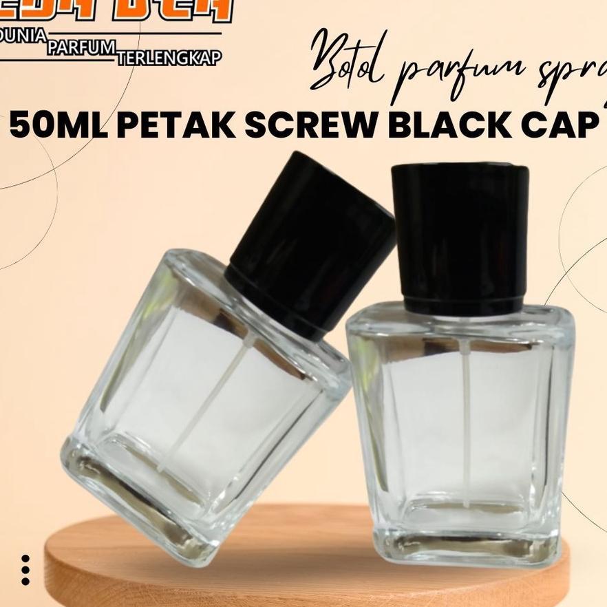 Botol Parfum Petak Screw Black Cap 50Ml | Botol Spray