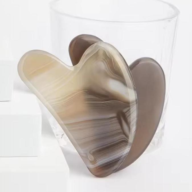 Gua Sha Original Batu Asli Agate - Alat Pijat Wajah - Penirus Pipi dan Rahang