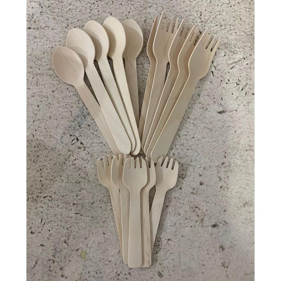 Sendok Kayu Spork Kayu Garpu Kayu 100Pcs