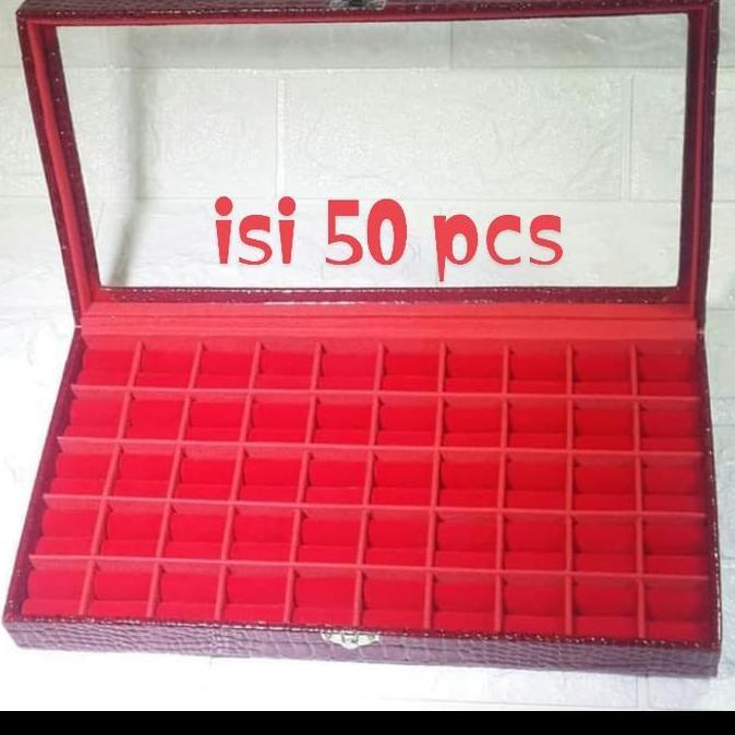 kotak cincin batu akik isi 50 pcs tutup kaca super mewah TD