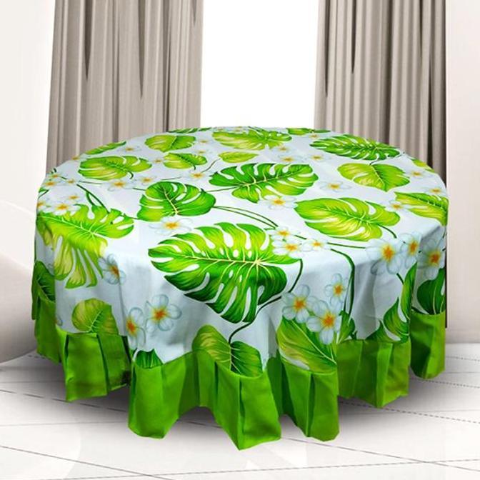 COD Taplak Alas Meja Bundar Bulat Diameter 150 Cm Kain Katun Model Rumbai Aneka Motif Perlengkapan H