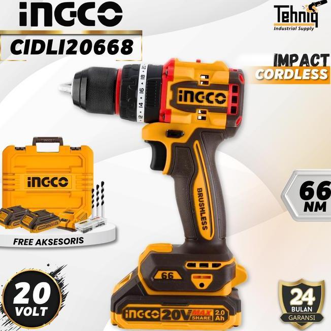 Ingco Cidli20668 Mesin Bor Tembok Beton 20V Brushless Impact Drill 13Mm Ingco Cidli20668