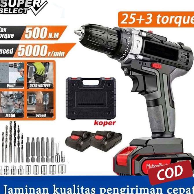 198Vf Mesin Bor Impact Drill Bor Listrik Bor Cordless Drill Bor Listrik Set Bor Lengkap Mesin Rechar