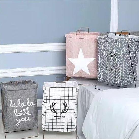Laundry Bag Keranjang Cucian Baju Pakaian Kotor Lipat Rangka Besi