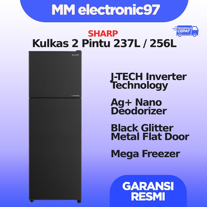 Kulkas Sharp 2 pintu Inverter Shine J-TECH Inverter SJ-326SI-GK